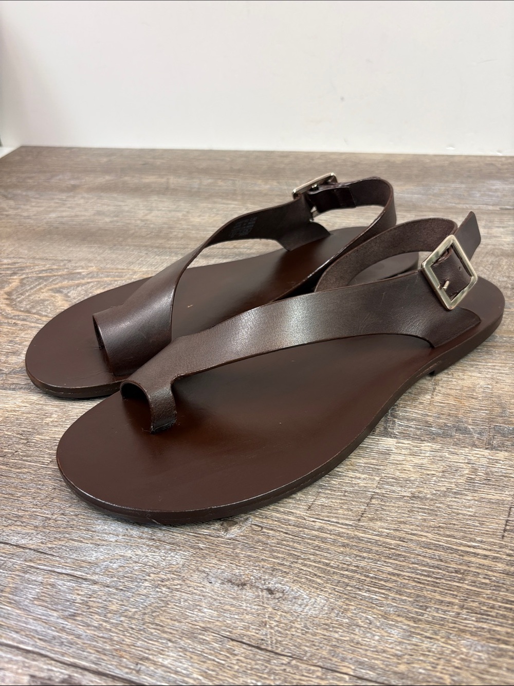 Mango Brown Leather Toe Loop Slingback Flat Sandals Women’s EU42 / US12
